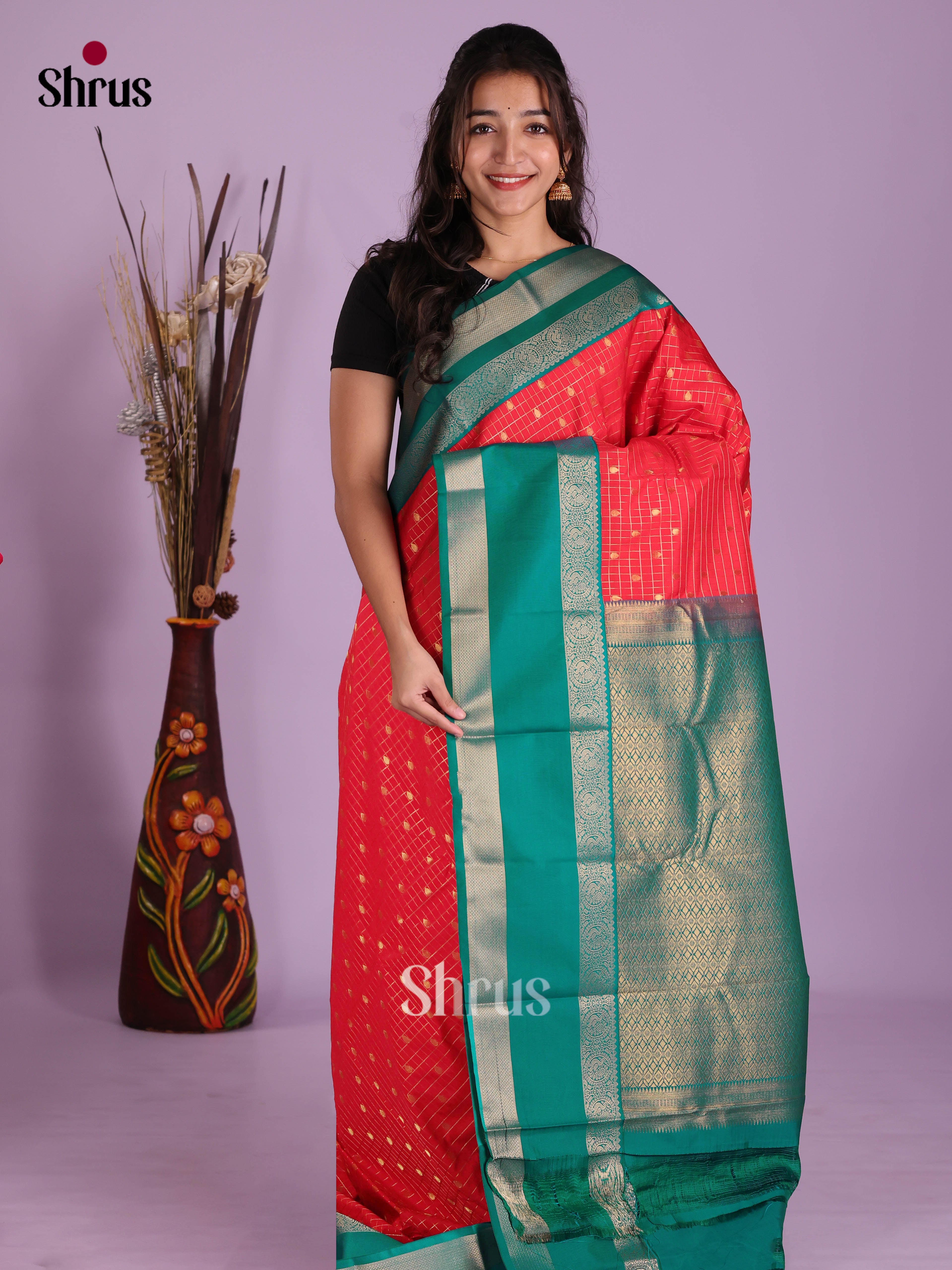 Red & Green - Semi Kanchipuram Saree