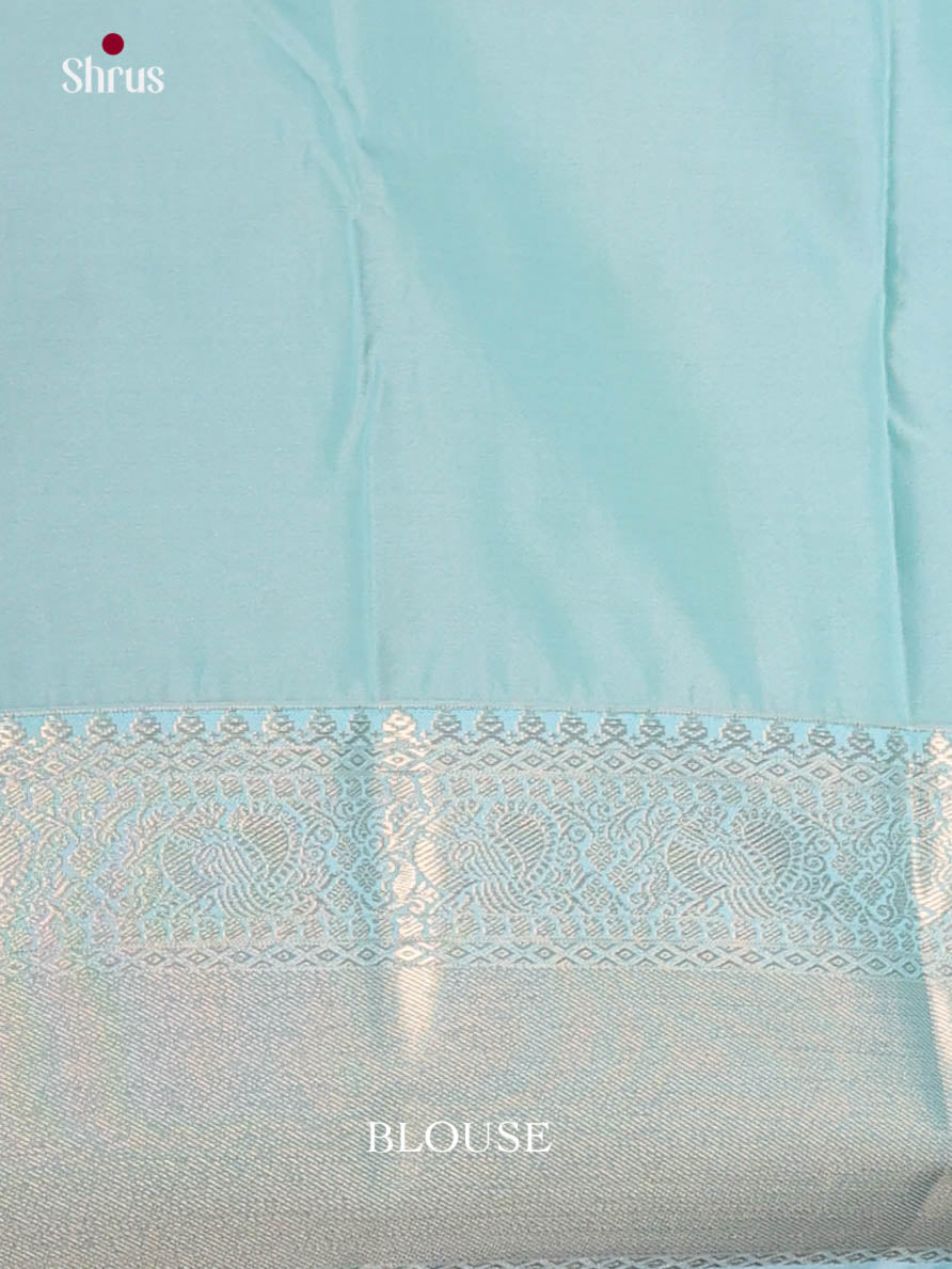 Mango Yellow & Light Blue- Semi Kanchipuram Saree