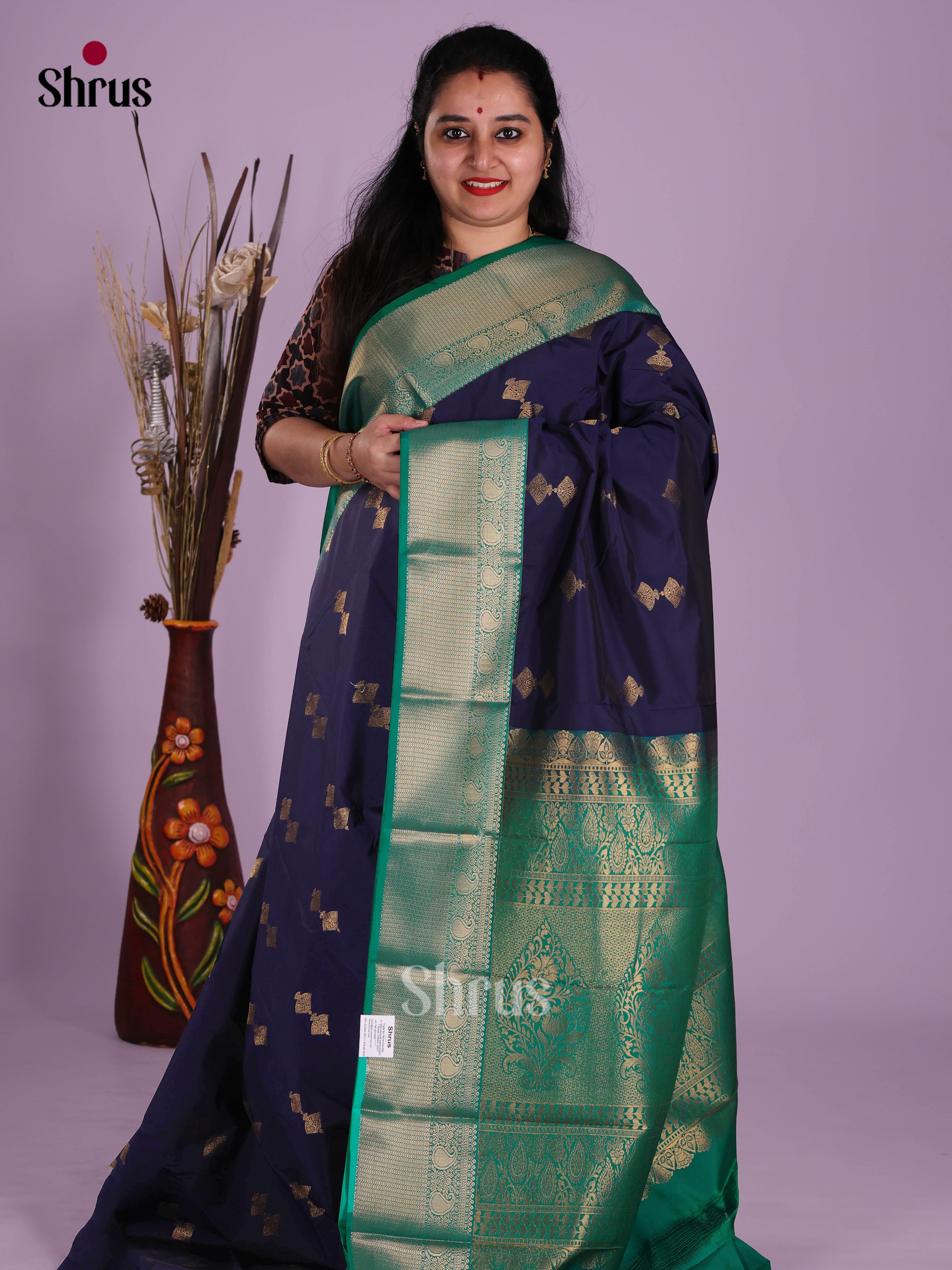 Blue & Green - Semi Kanchipuram Saree