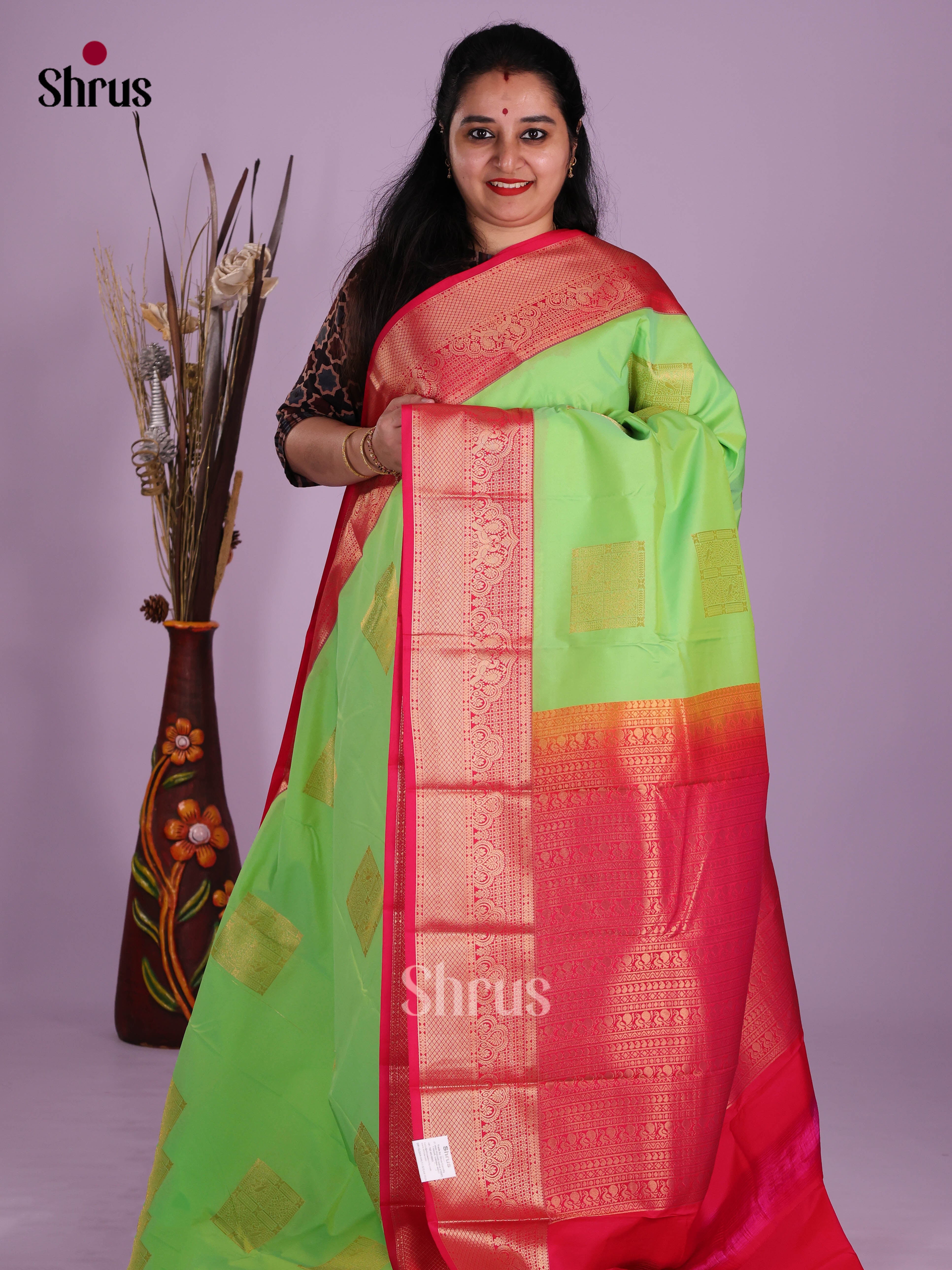 Pista Green & Pink- Semi Kanchipuram Saree