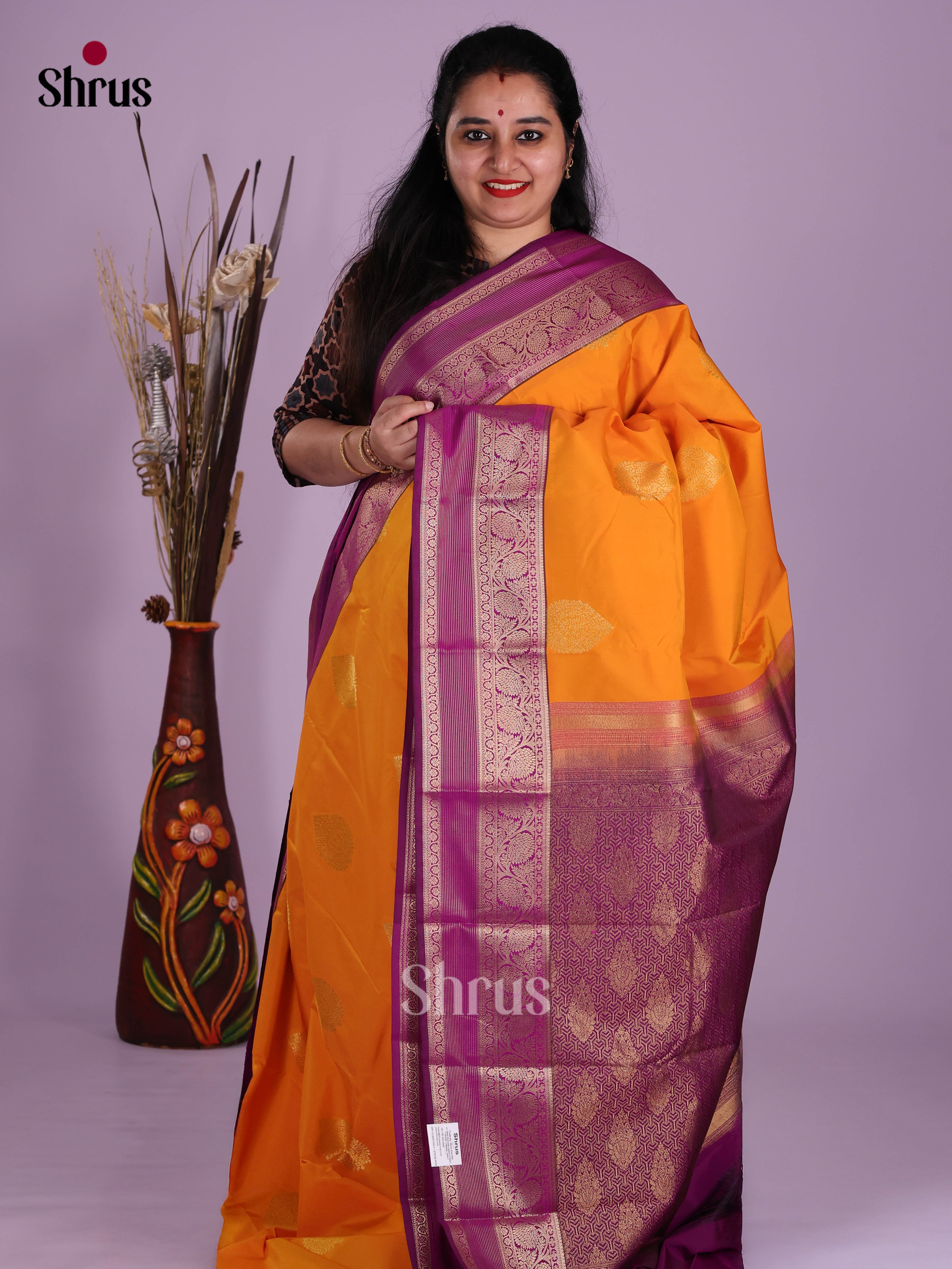 Orange & Purple- Semi Kanchipuram Saree