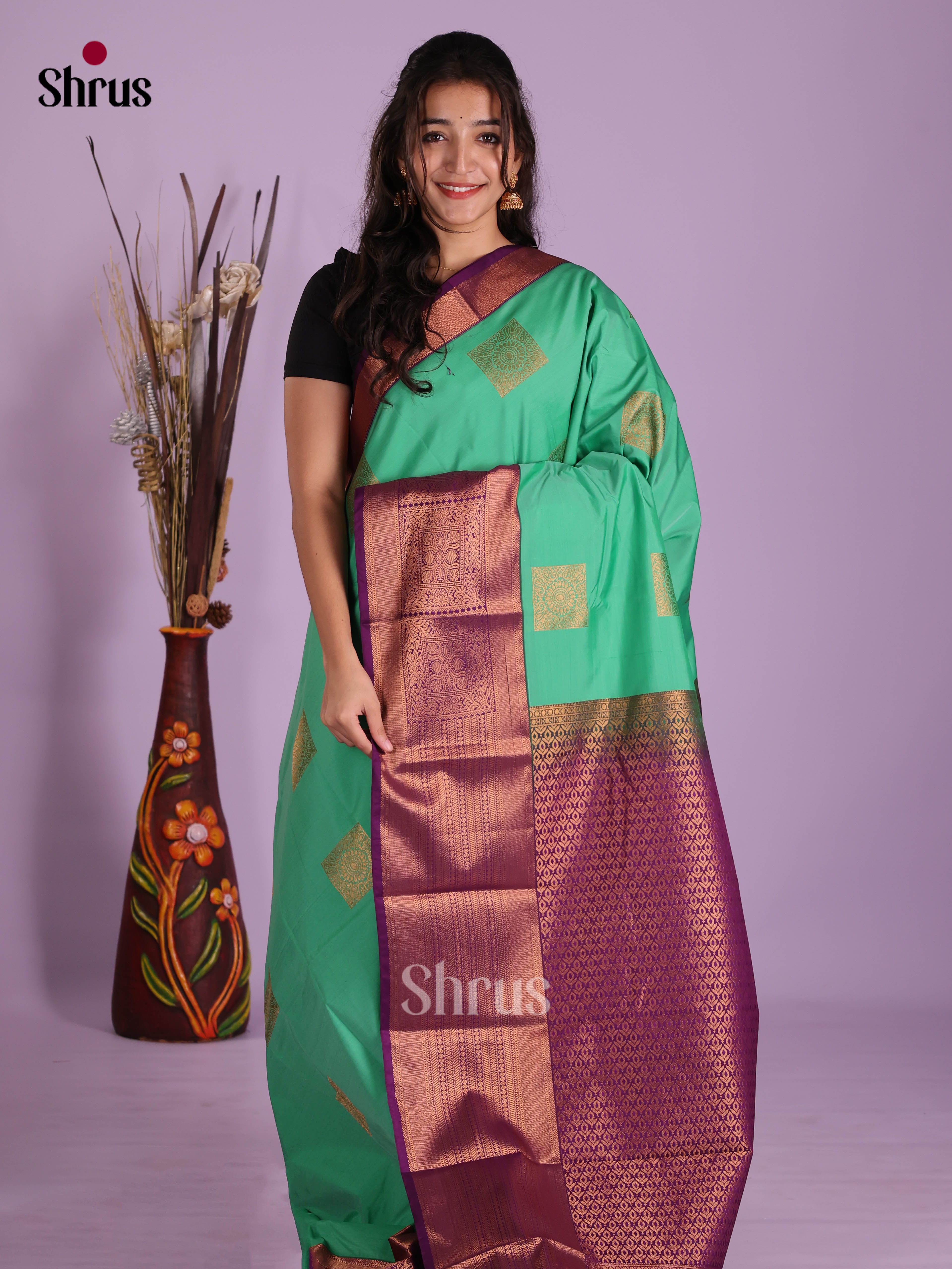 Green & Violet - Semi Kanchipuram Saree