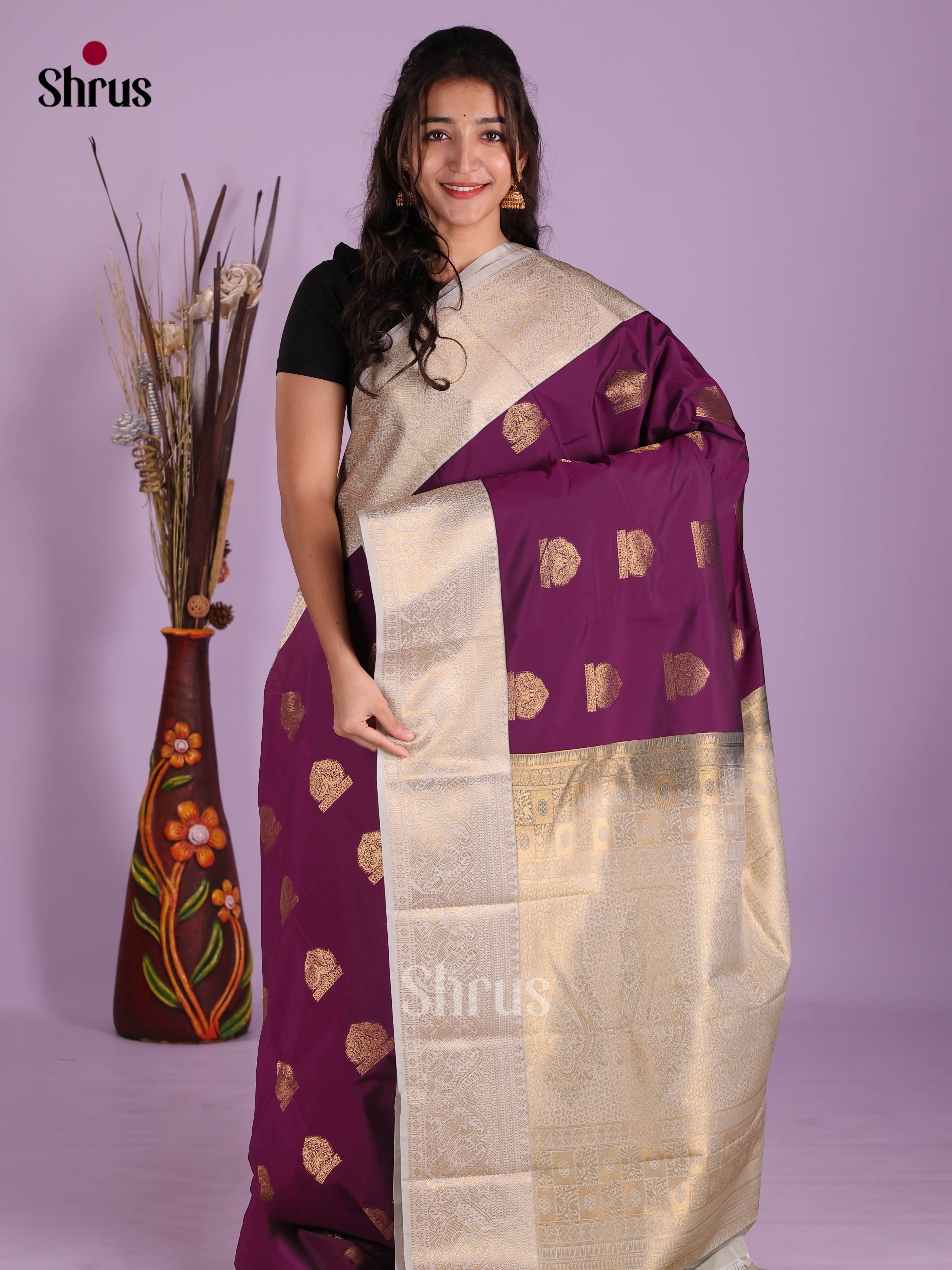 Purple & Grey- Semi Kanchipuram Saree
