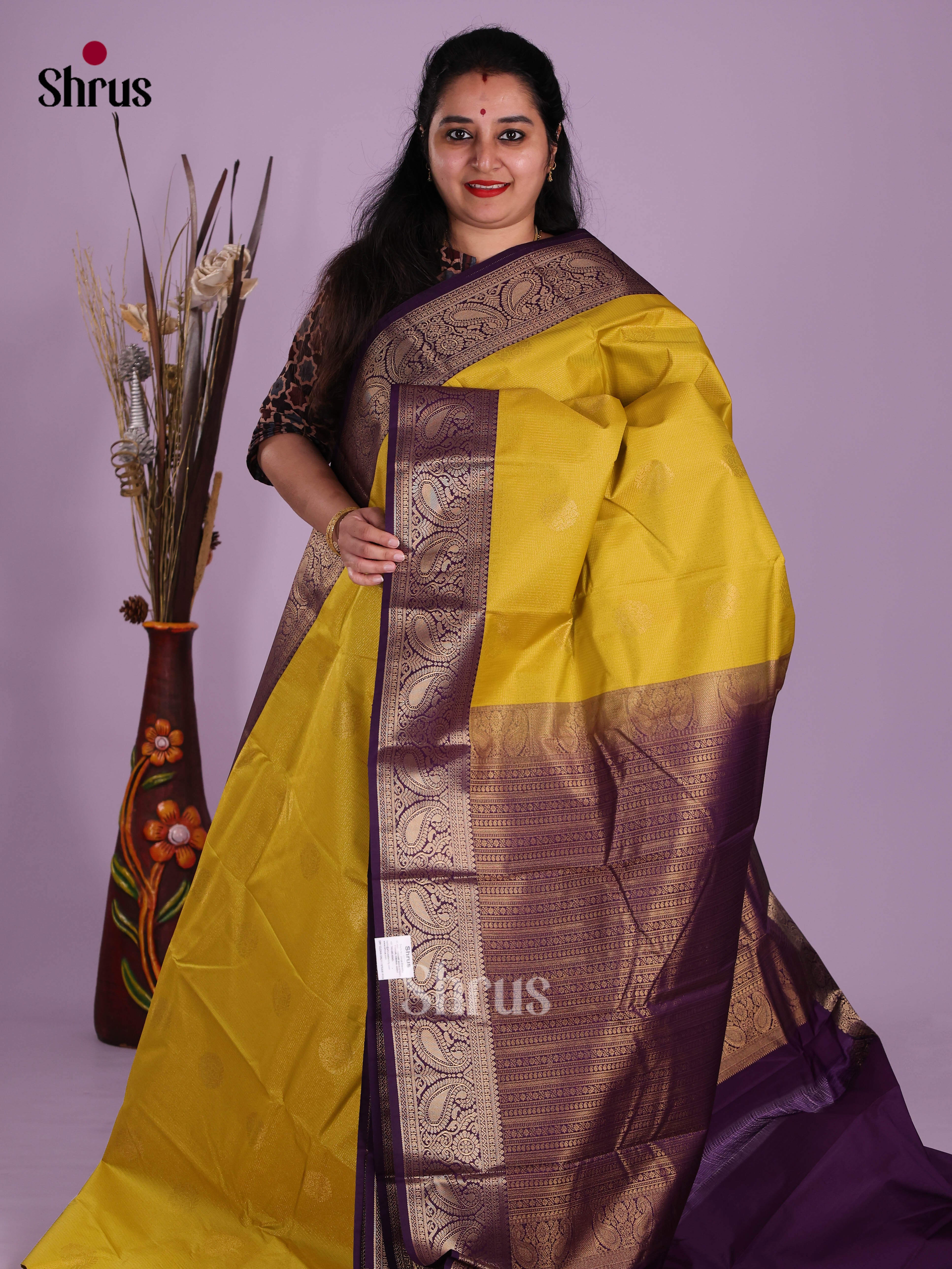 Mustard & Violet - Semi Kanchipuram Saree - Shop on Shrus.com