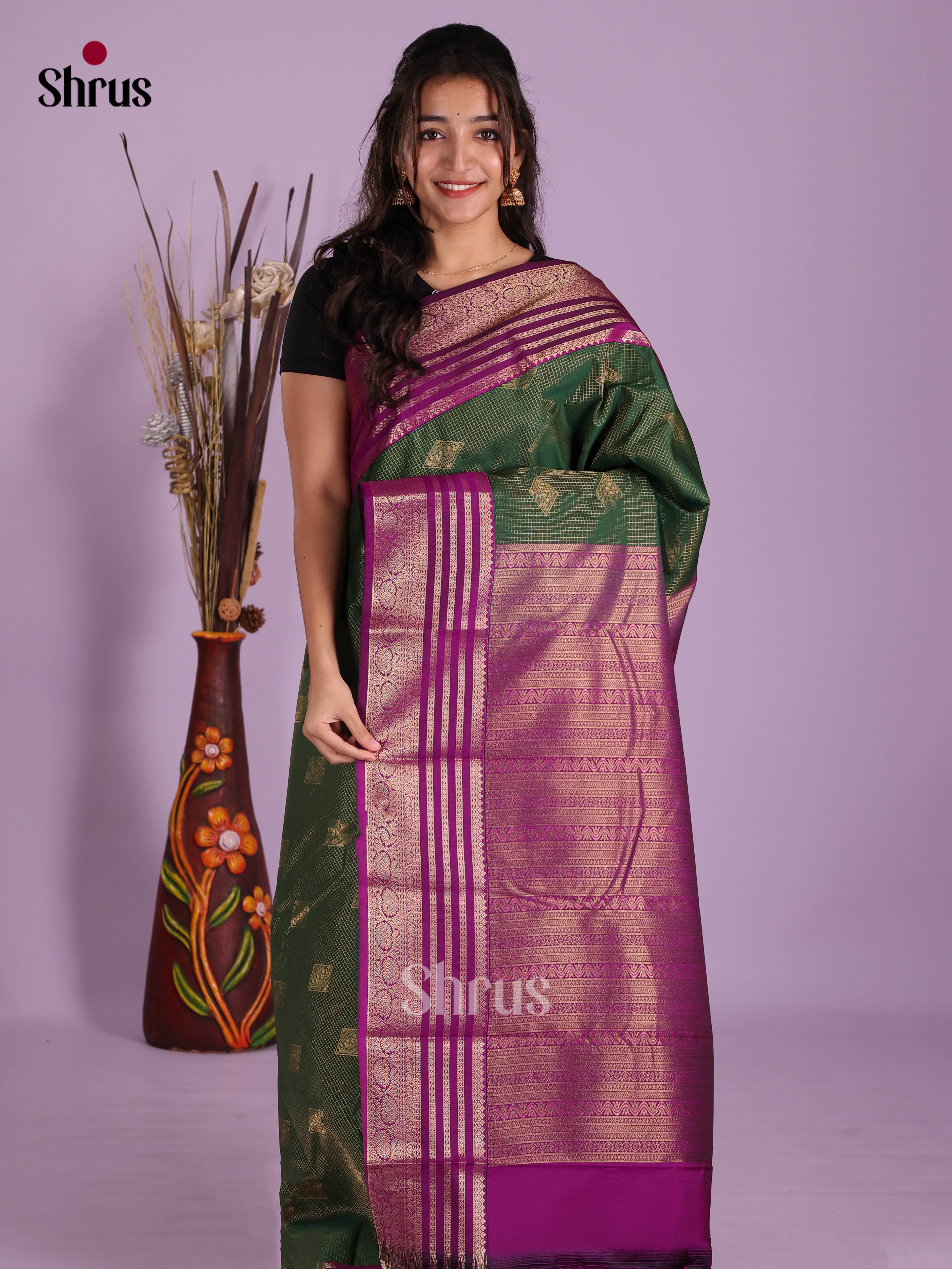 Green & Purple- Semi Kanchipuram Saree