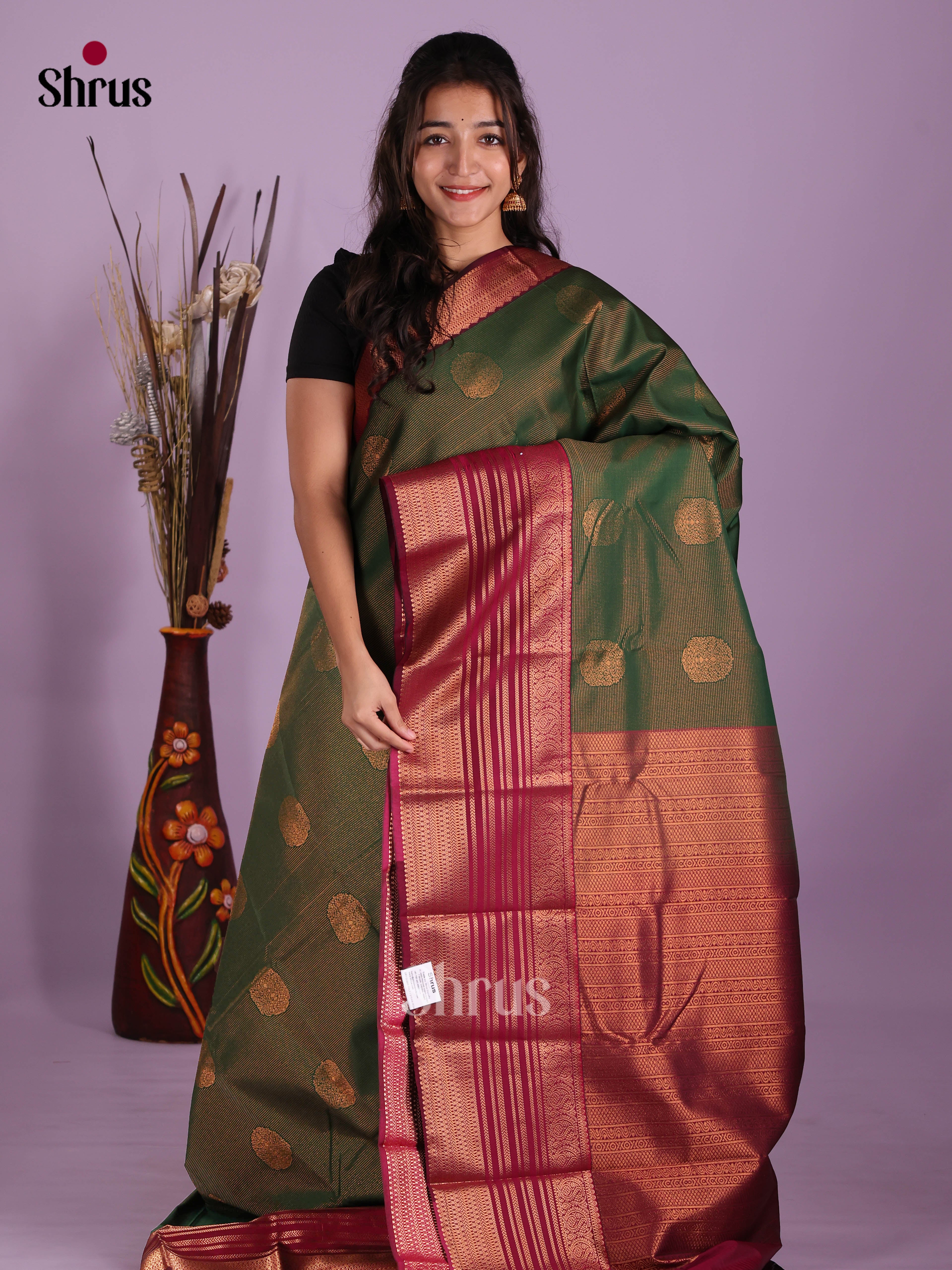Green & Maroon- Semi Kanchipuram Saree