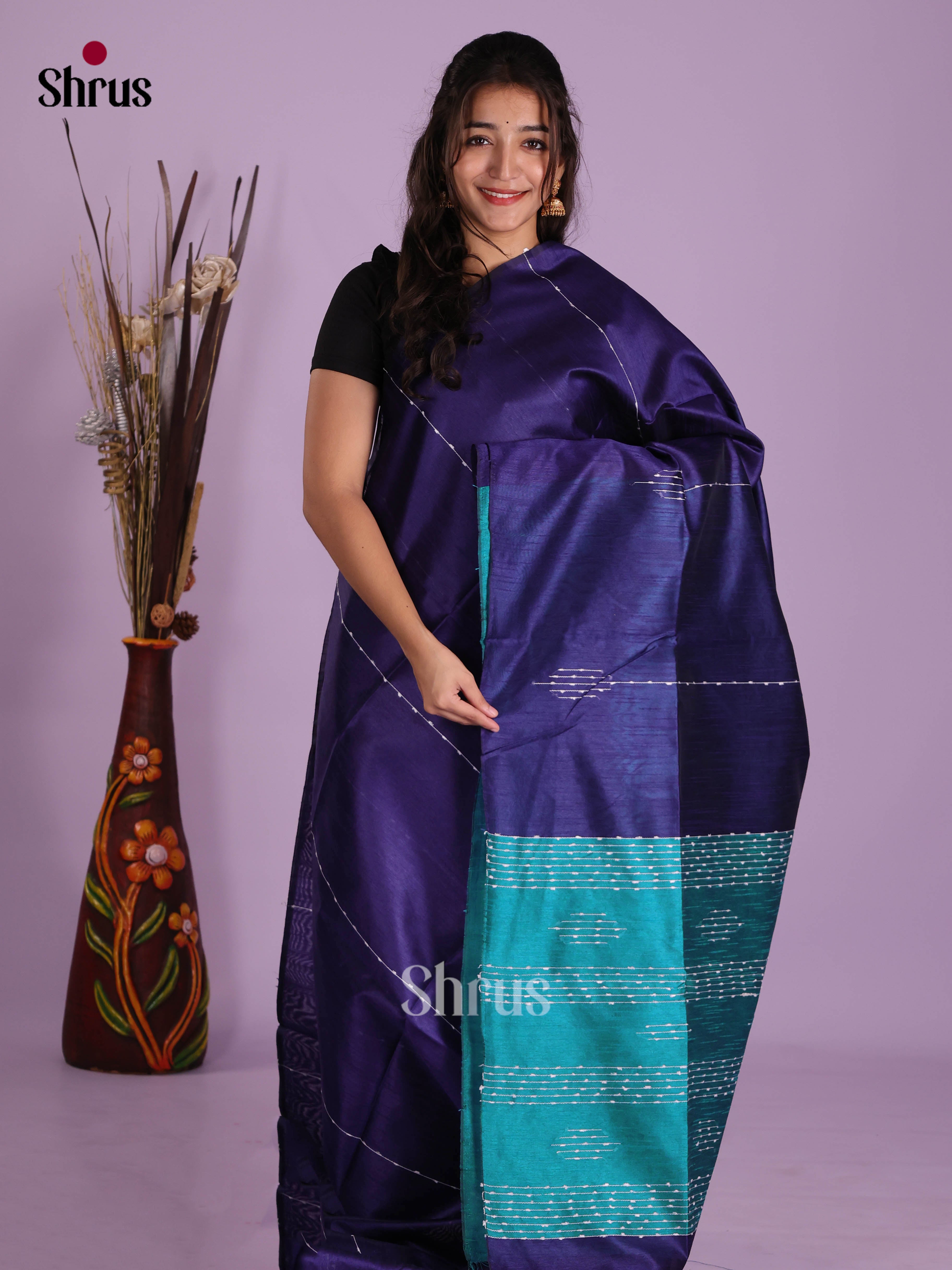 Navy Blue & Blue- Semi Rawsilk Saree