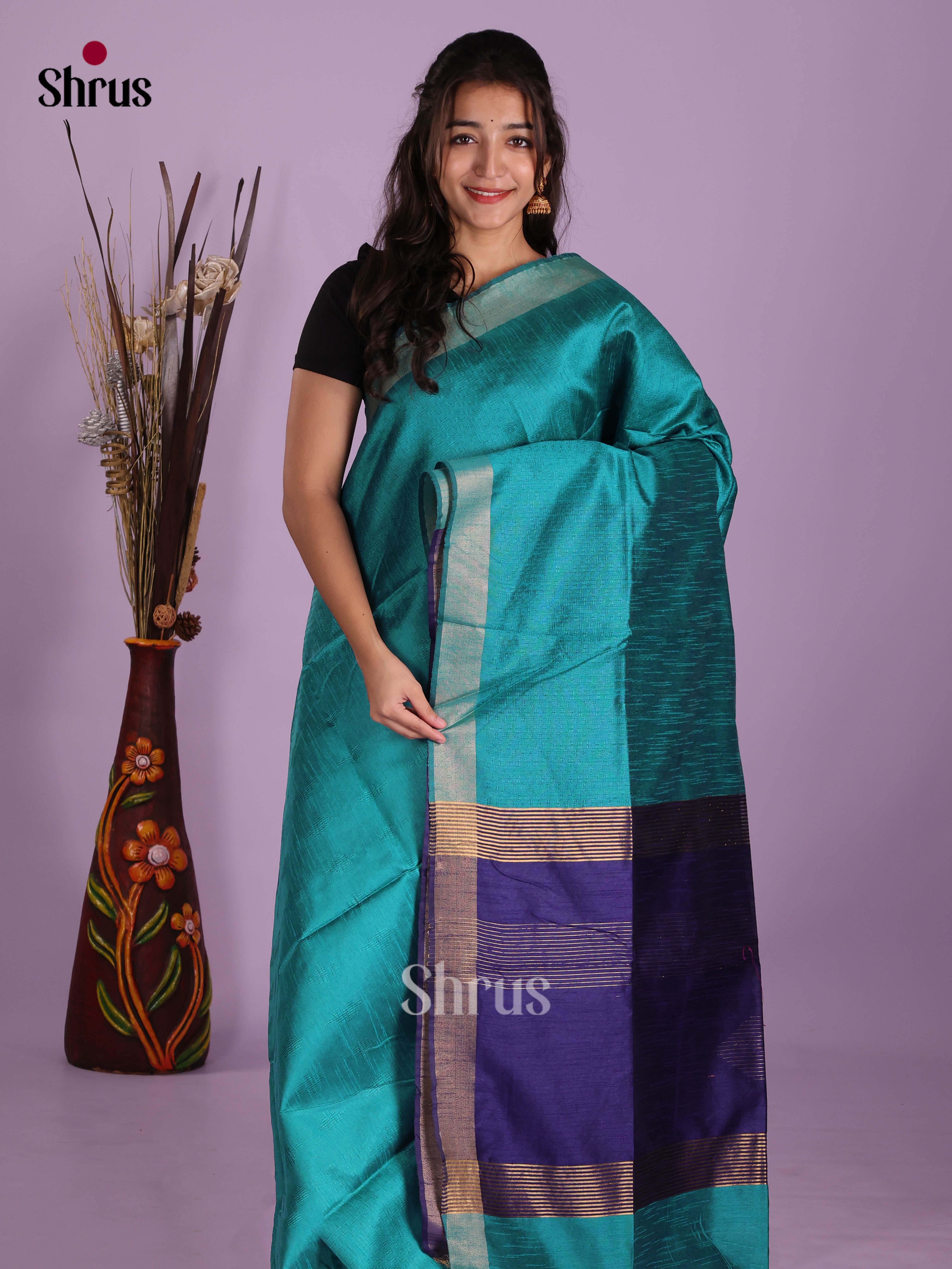 Blue & Navy Blue - Semi Rawsilk Saree