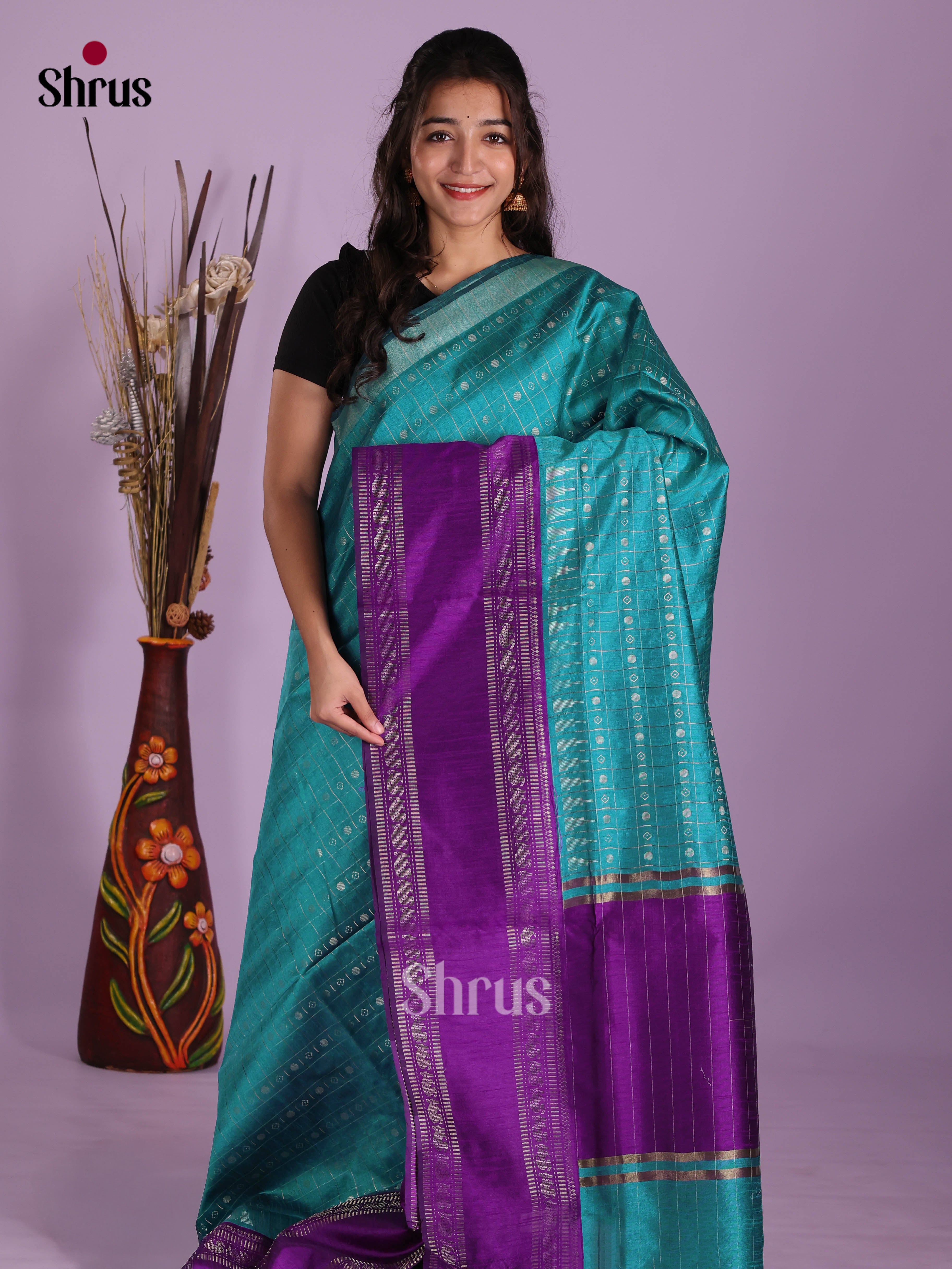 Blue & Violet - Semi Rawsilk Saree
