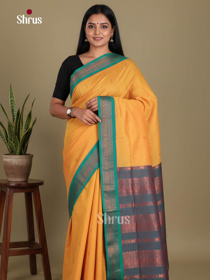 Yellow & Green - Kalyani Cotton Saree