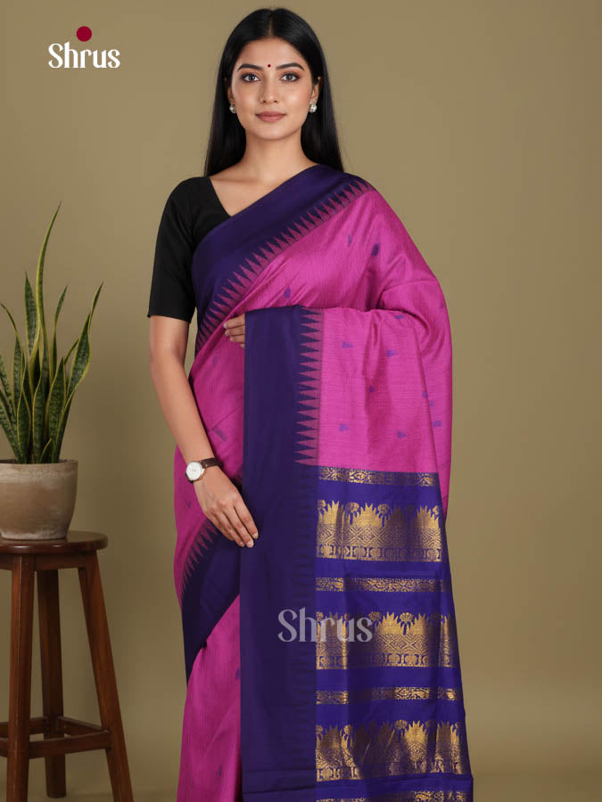 Pink & Blue - Kalyani Cotton Saree - Shop on Shrus.com