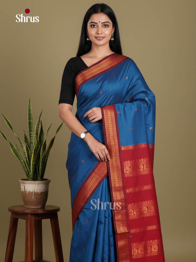 Blue & Maroon - Kalyani Cotton Saree