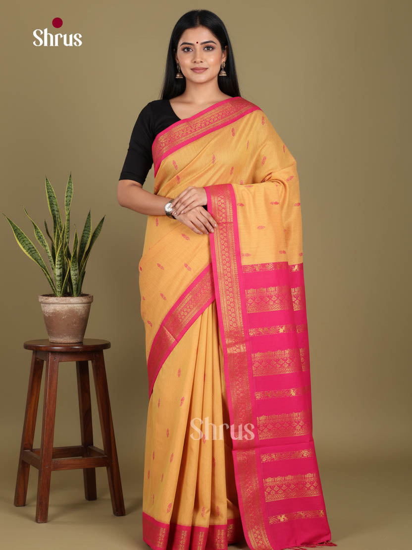Yellow & Pink - Kalyani Cotton Saree
