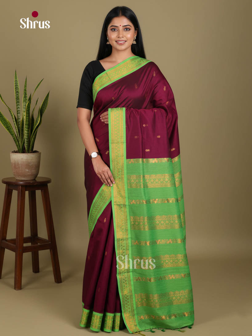 Wine & Green - Kalyani Cotton Saree