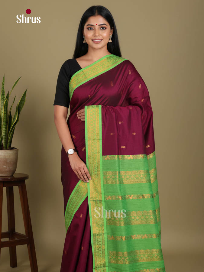 Wine & Green - Kalyani Cotton Saree
