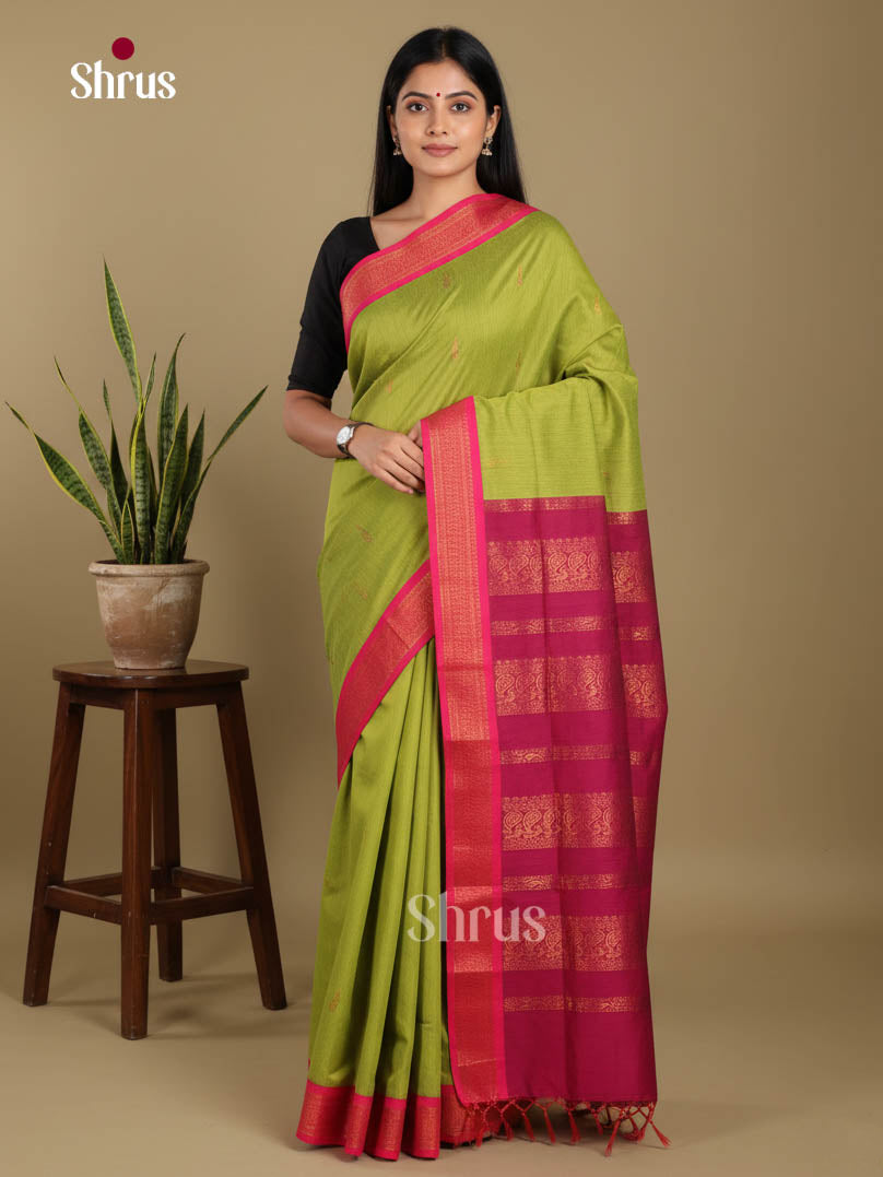 Light Green & Maroon - Kalyani Cotton Saree