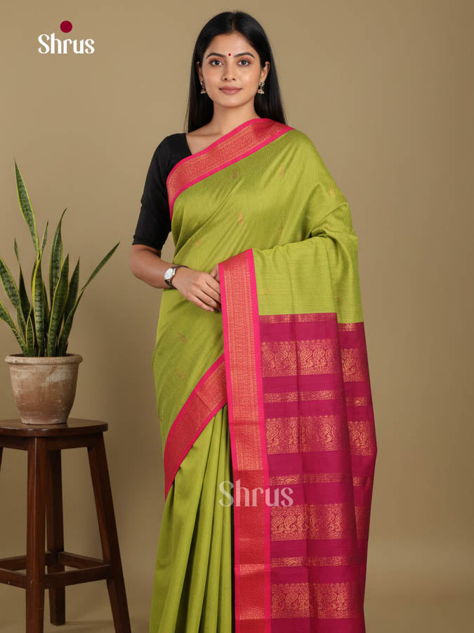 Light Green & Maroon - Kalyani Cotton Saree