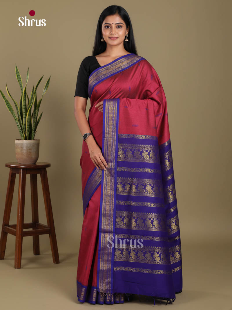 Maroon & Blue - Kalyani Cotton Saree
