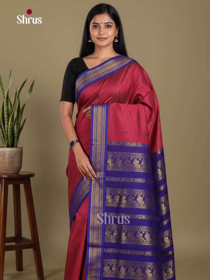 Maroon & Blue - Kalyani Cotton Saree
