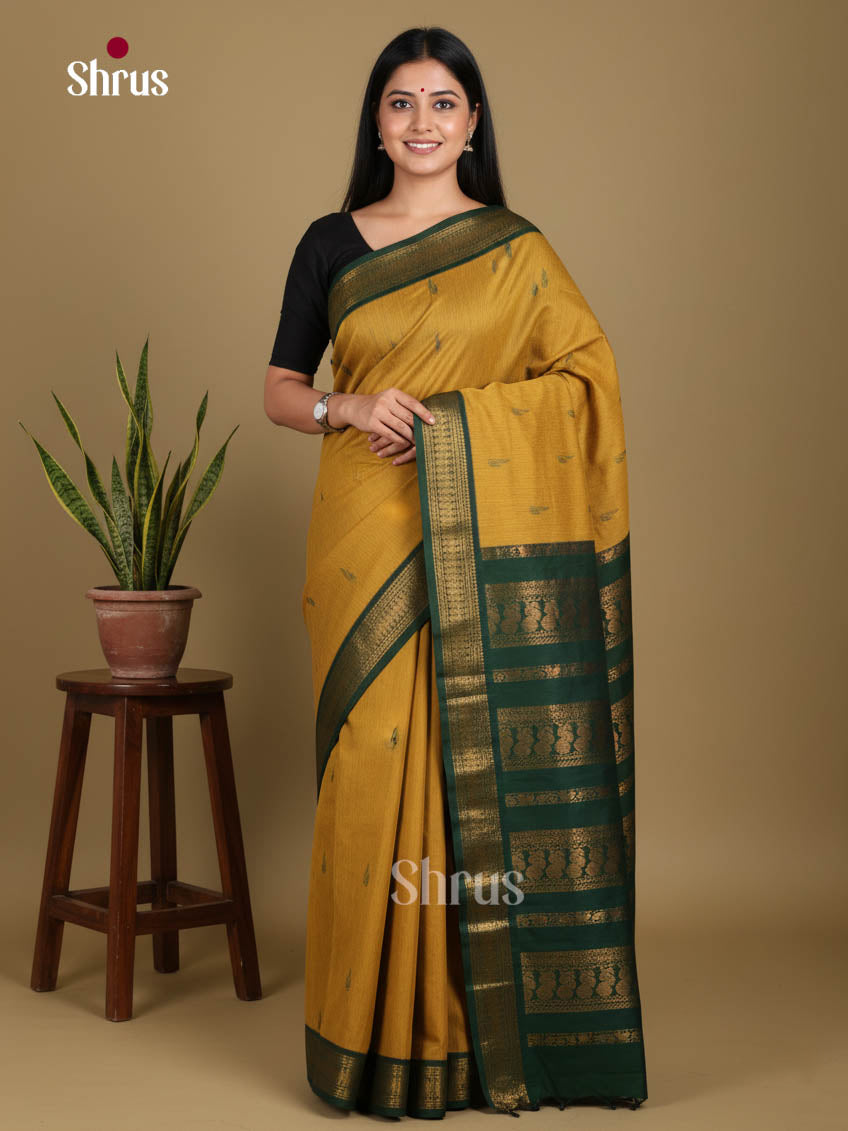Mustardy Green & Green- Kalyani Cotton Saree