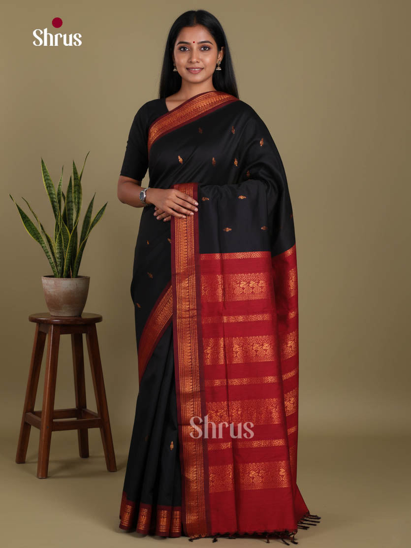 Black & Maroon - Kalyani Cotton Saree