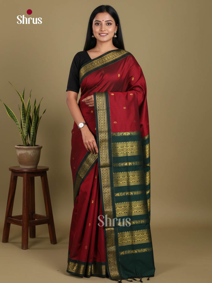 Maroon & green - Kalyani Cotton Saree - Shop on Shrus.com