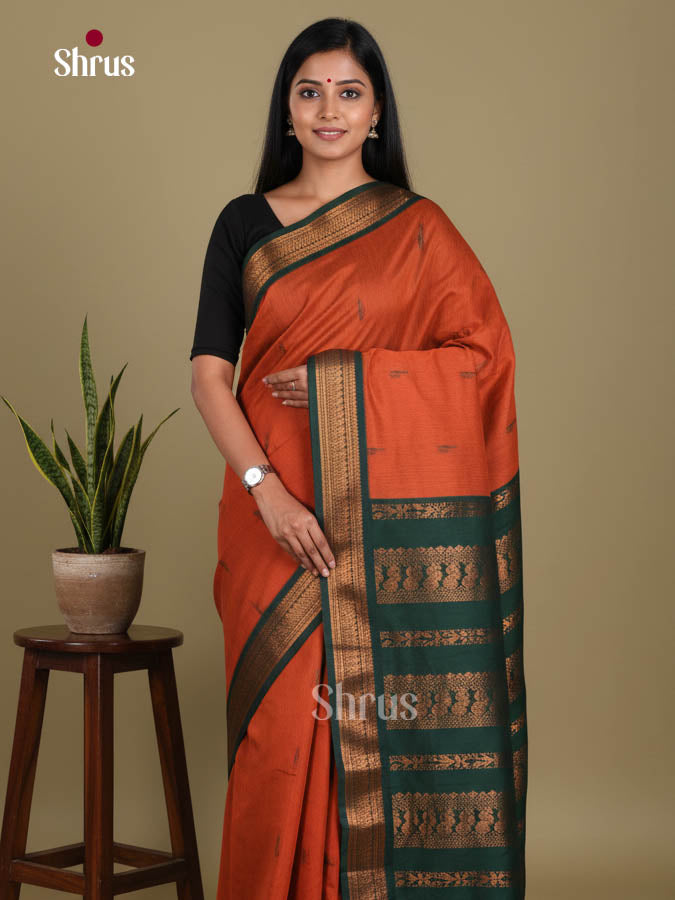 Orange & Green - Kalyani Cotton Saree - Shop on Shrus.com