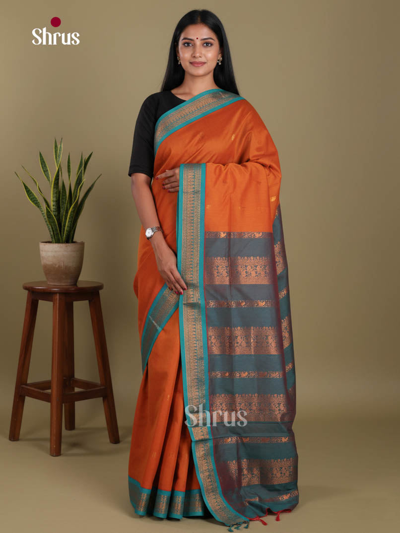 Orange & Blue- Kalyani Cotton Saree