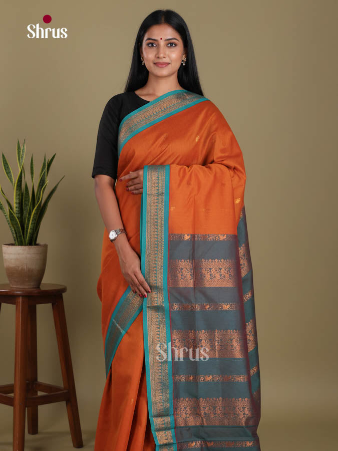 Orange & Blue- Kalyani Cotton Saree