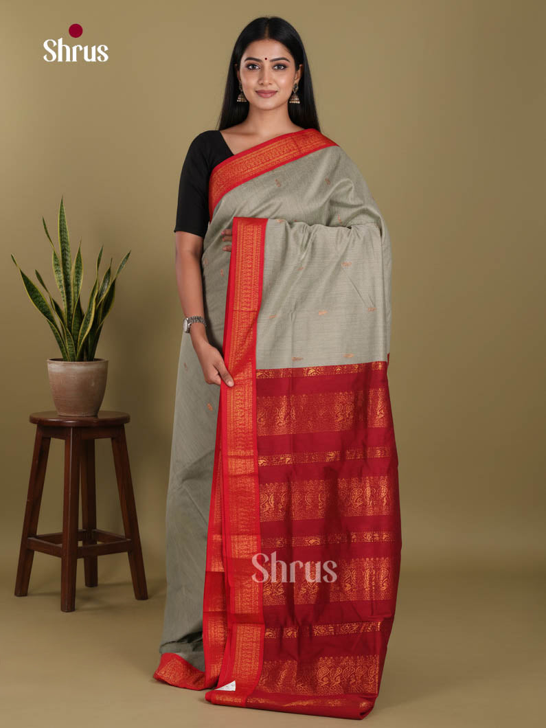 Grey & red - Kalyani Cotton Saree