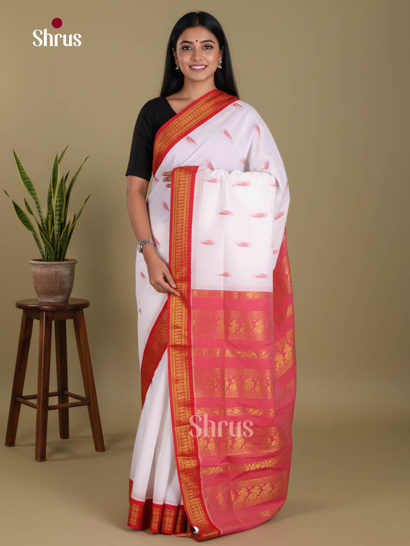 White & Red- Kalyani Cotton Saree