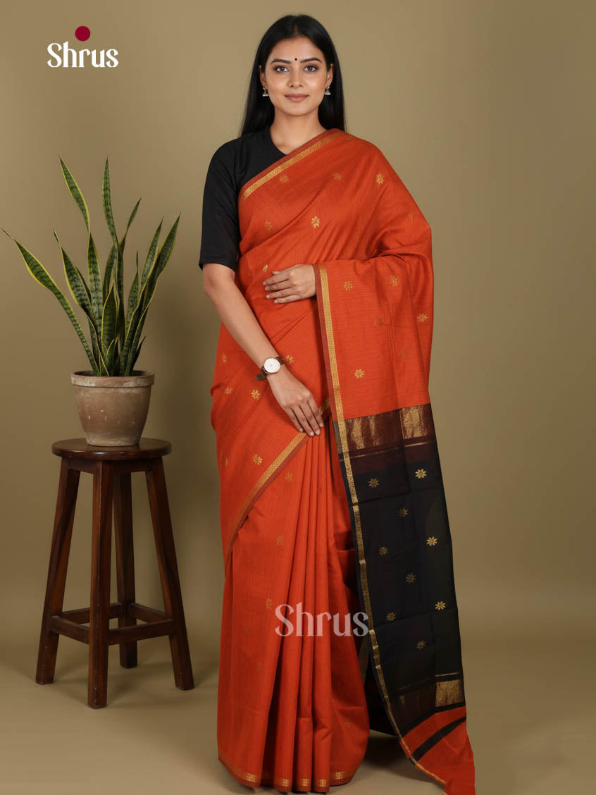Orange & Black - Semi Maheshwari Saree