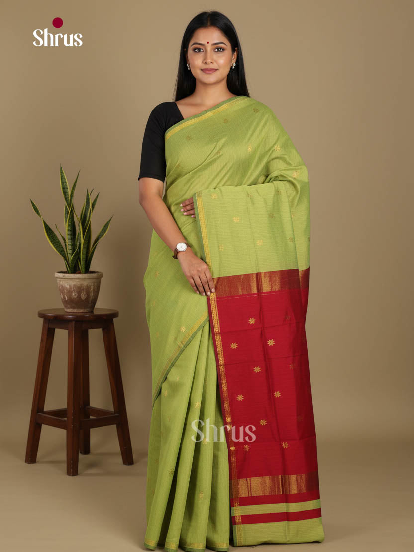 Pista Green & Maroon - Semi Maheshwari Saree