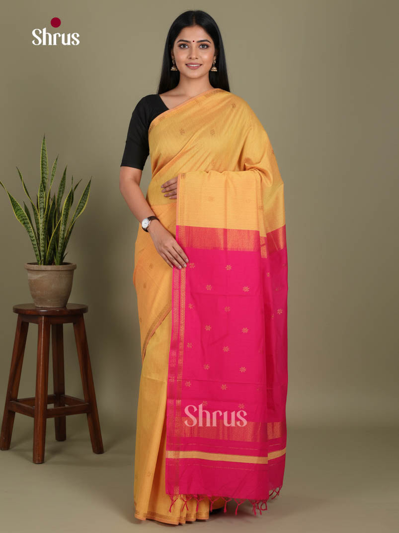 Mustard & Pink - Semi Maheshwari Saree