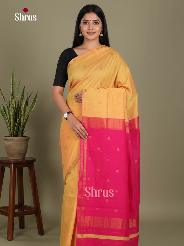 Mustard & Pink - Semi Maheshwari Saree