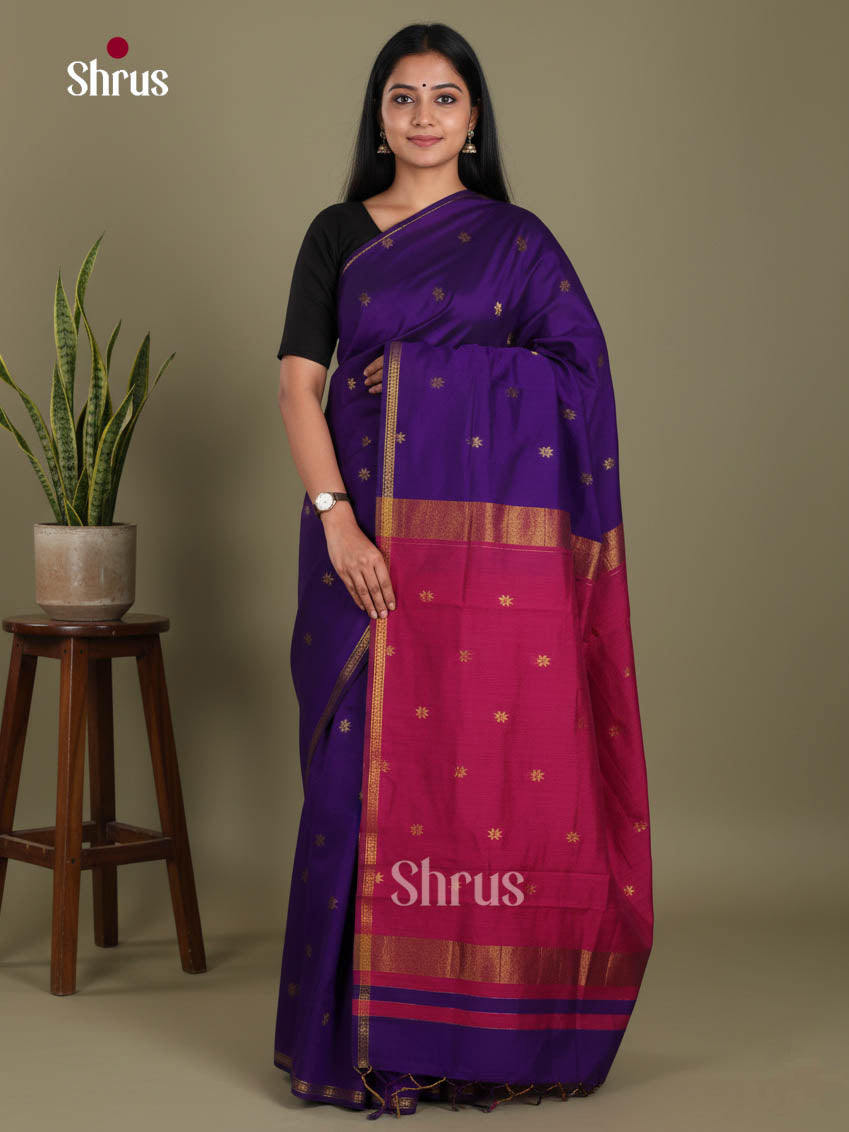 Violet & Maroon- Semi Maheshwari Saree