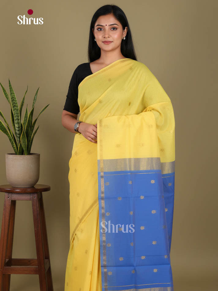 Yellow & Blue - Semi Maheshwari Saree
