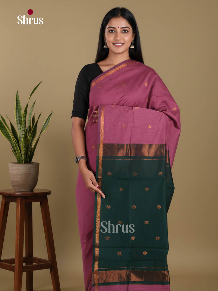Pink & Green - Semi Maheshwari Saree - Shop on Shrus.com
