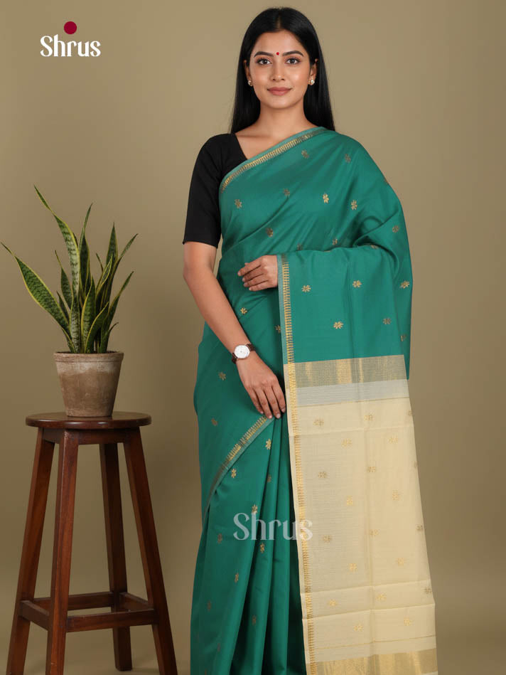 Green & Cream - Semi Maheshwari Saree