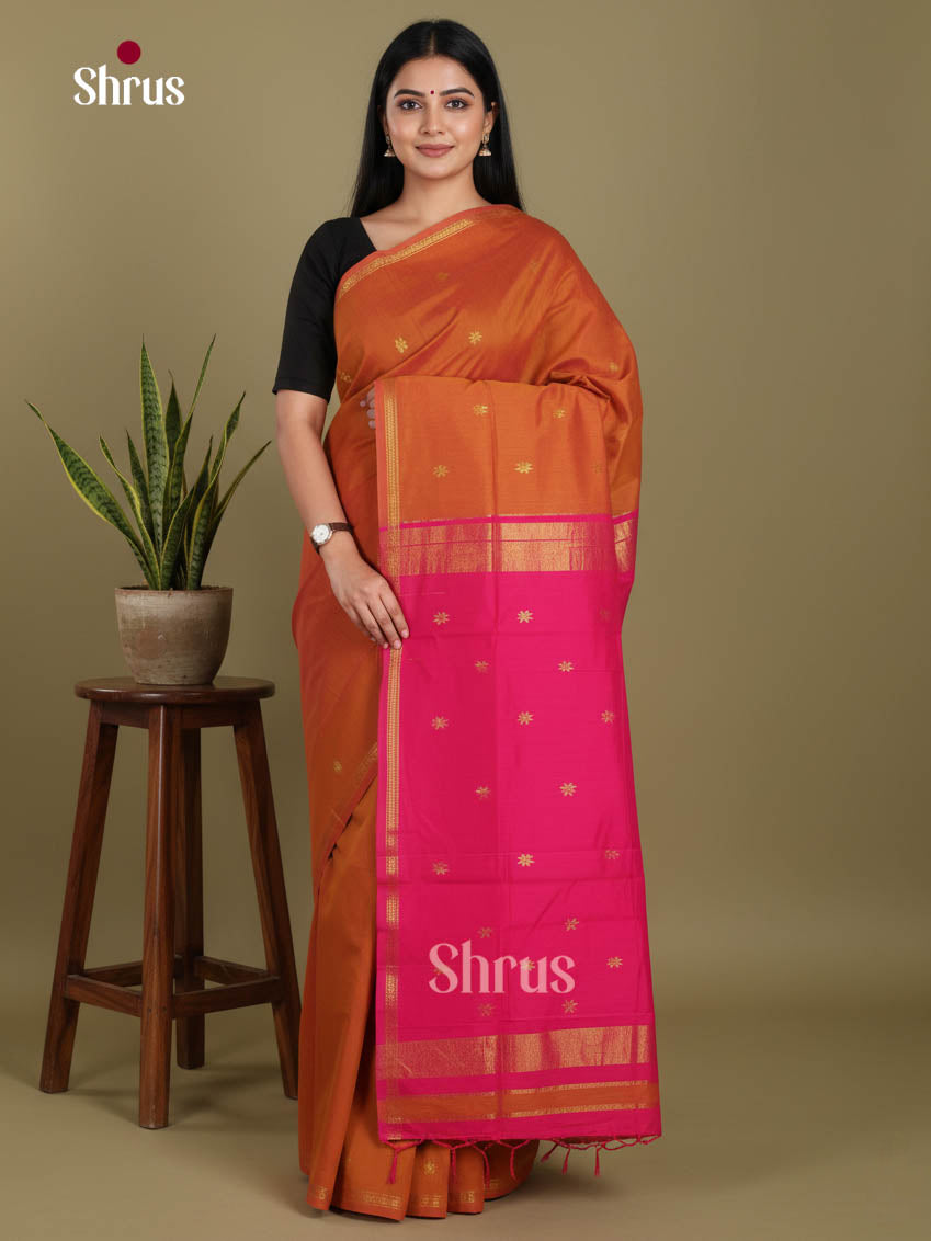 Orange & Pink - Semi Maheshwari Saree