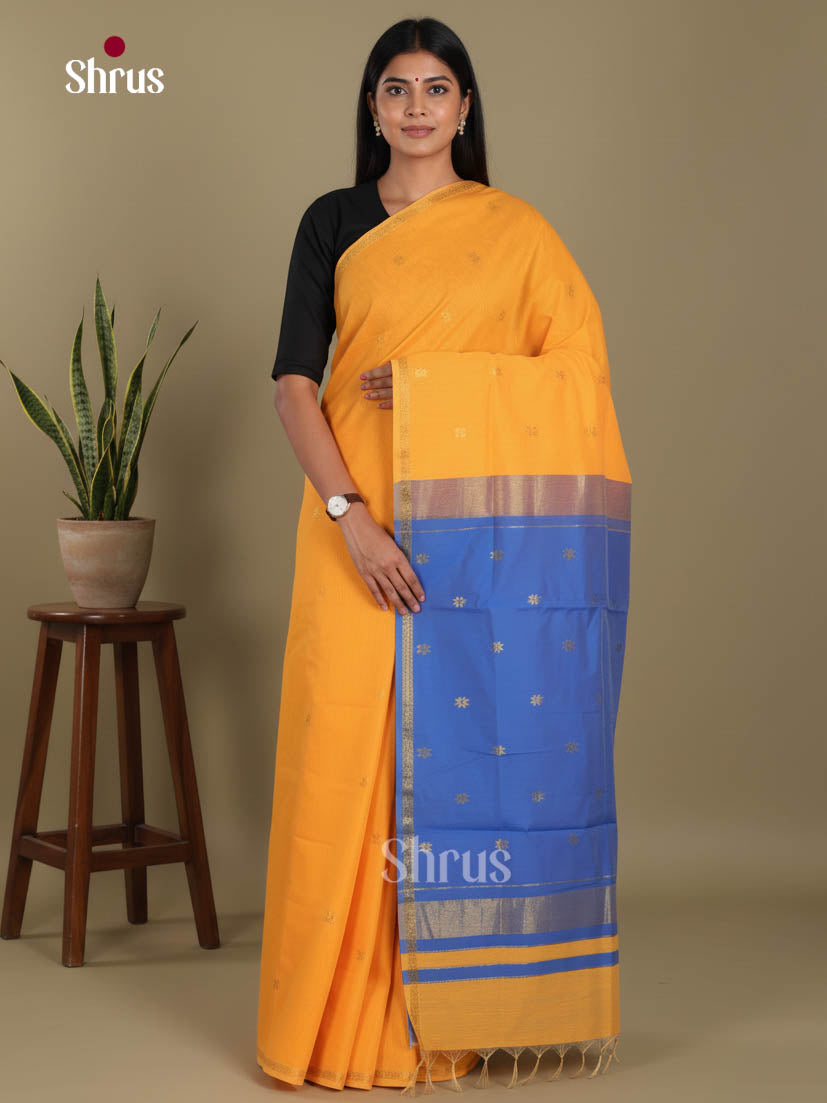 Yellow & Blue - Semi Maheshwari Saree
