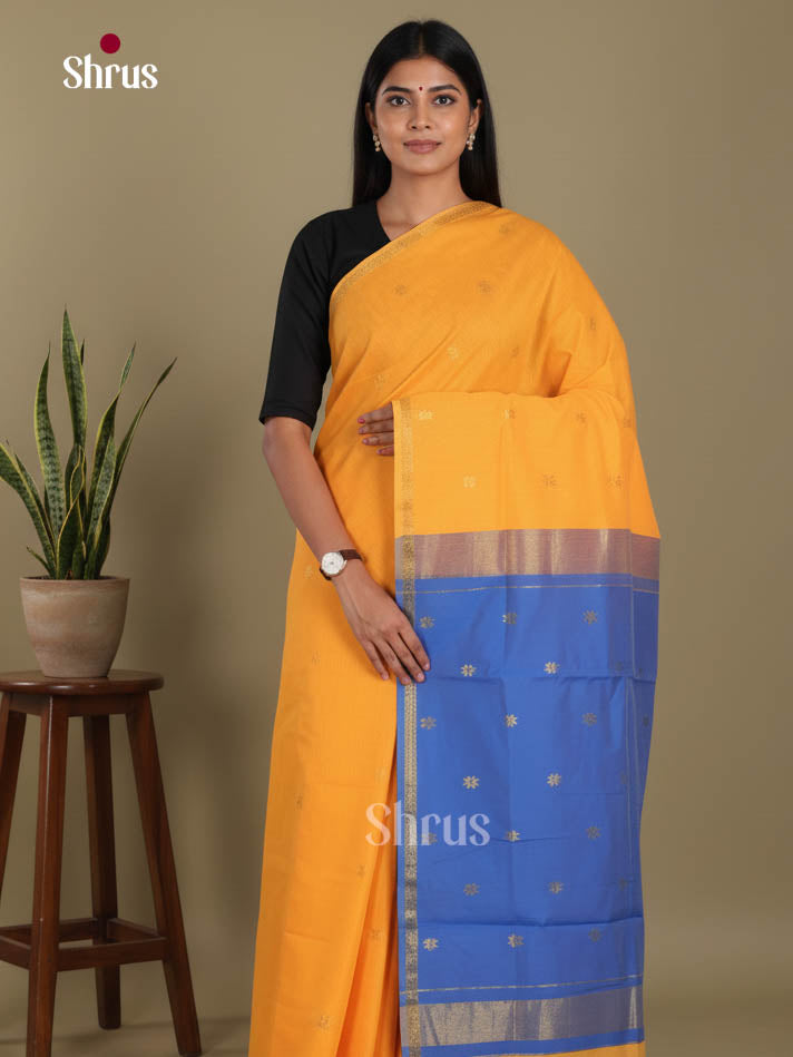 Yellow & Blue - Semi Maheshwari Saree