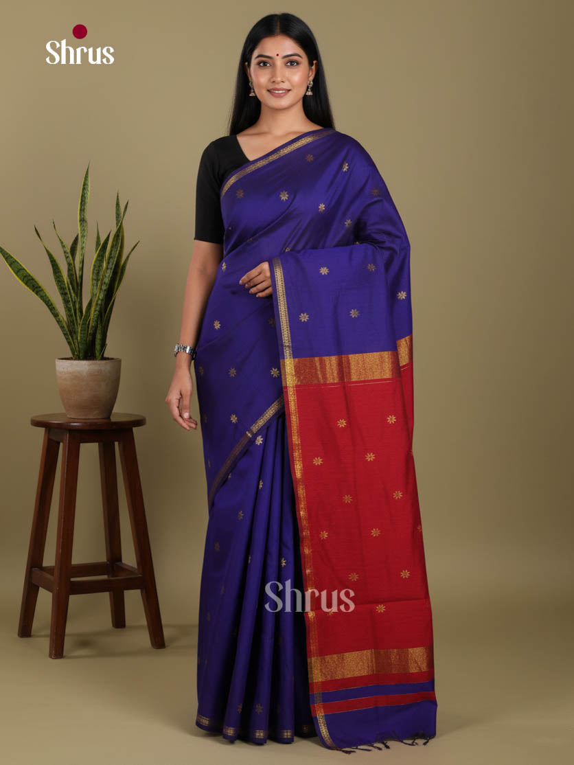 Blue & Red- Semi Maheshwari Saree