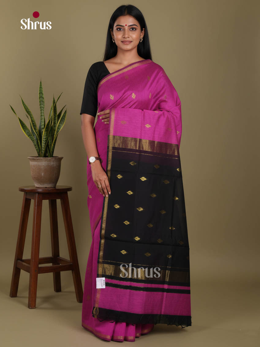 Majenta & Black - Semi Maheshwari Saree