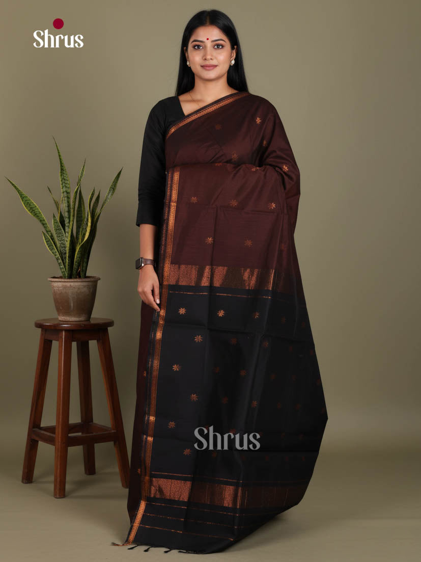 Brown - Semi Maheshwari Saree