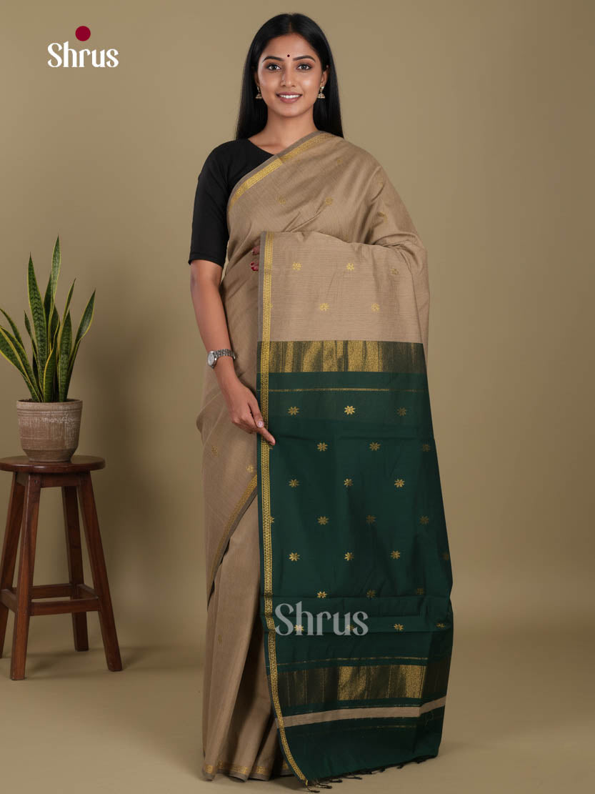 Grey & Green - Semi Maheshwari Saree