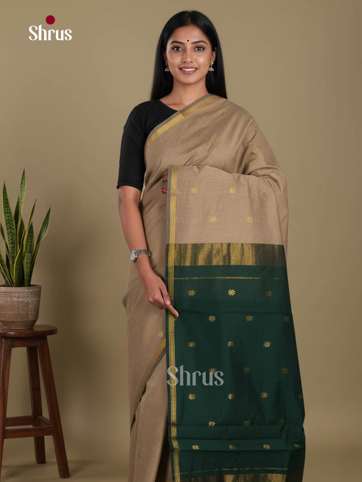 Grey & Green - Semi Maheshwari Saree