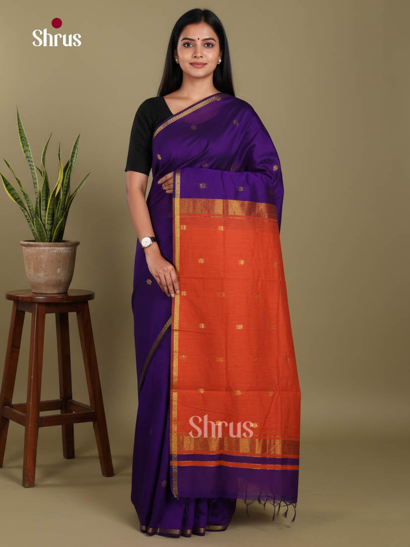 Blue & Orange - Semi Maheshwari Saree