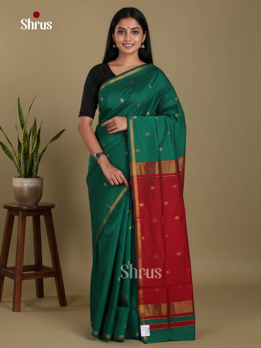 Green & Maroon - Semi Maheshwari Saree