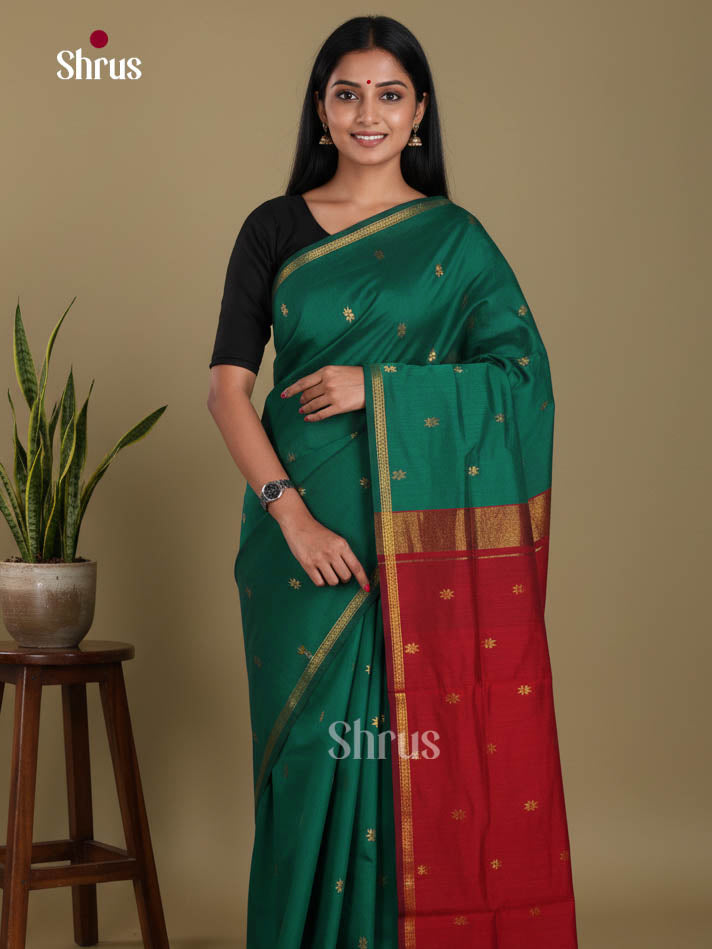 Green & Maroon - Semi Maheshwari Saree